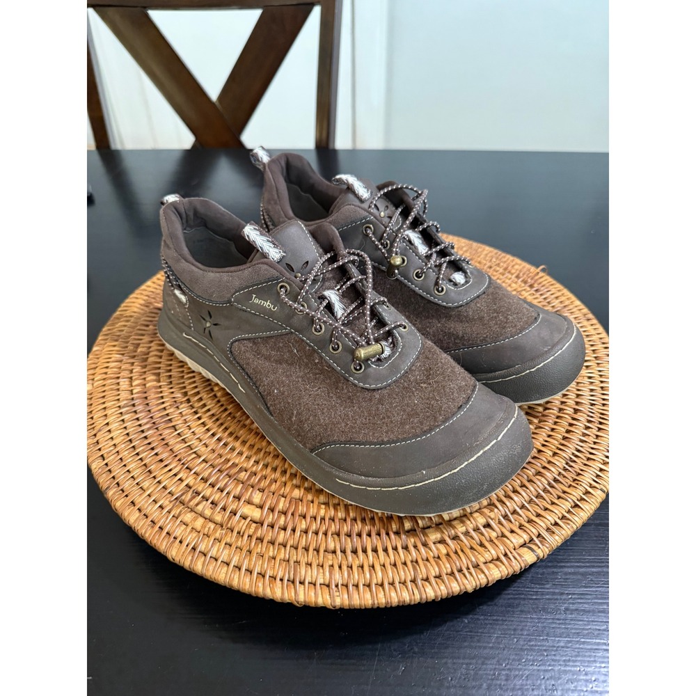 Jambu Womens Brown Bungee Lace Floral Cutout Walking Shoes Size 9.5M